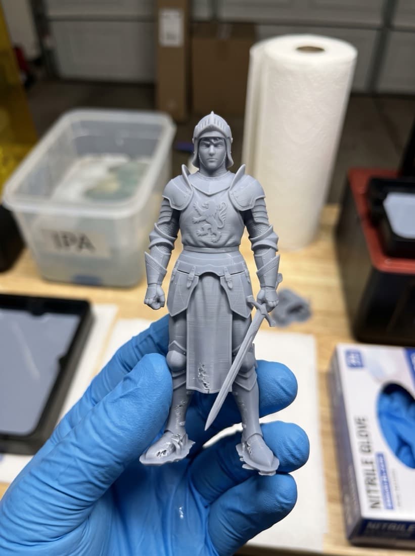 Knight figure fresh out of the wash station, supports just removed